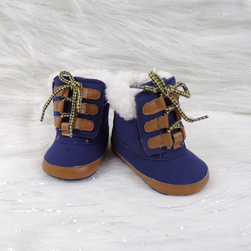 Infant Blue & Brown Sherpa Faux Fur Boots …